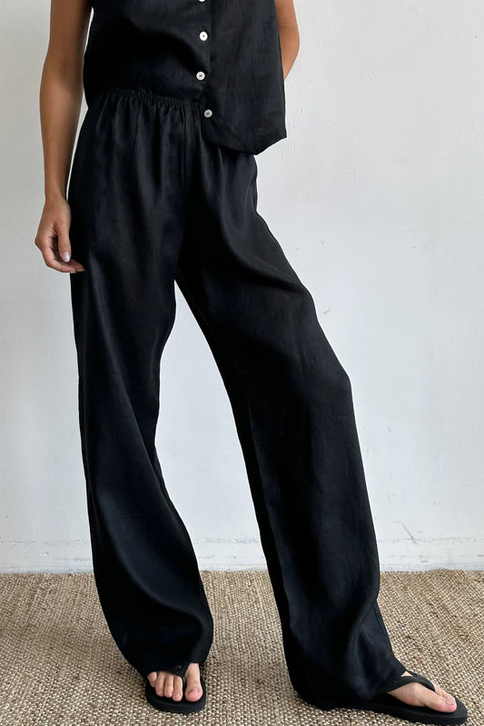 Black Linen Simple Pant